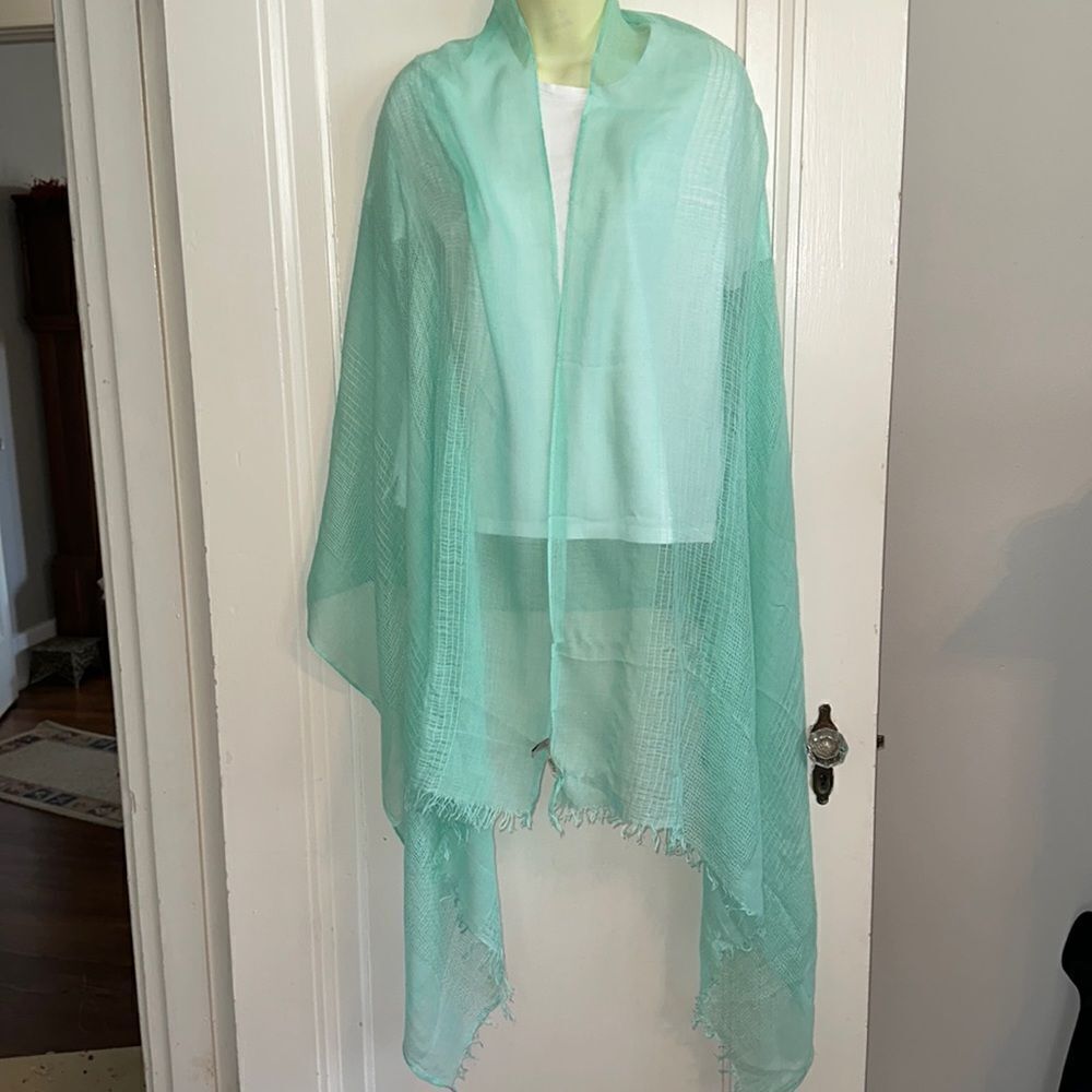 Michael Stars mint green polyester/viscose loose weave shawl or wrap